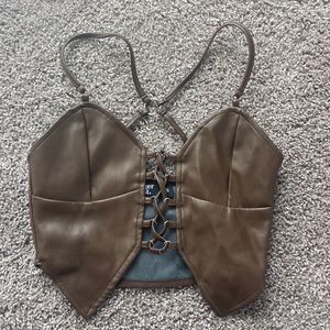 Tiger Mist Maxine Brown Leather Top